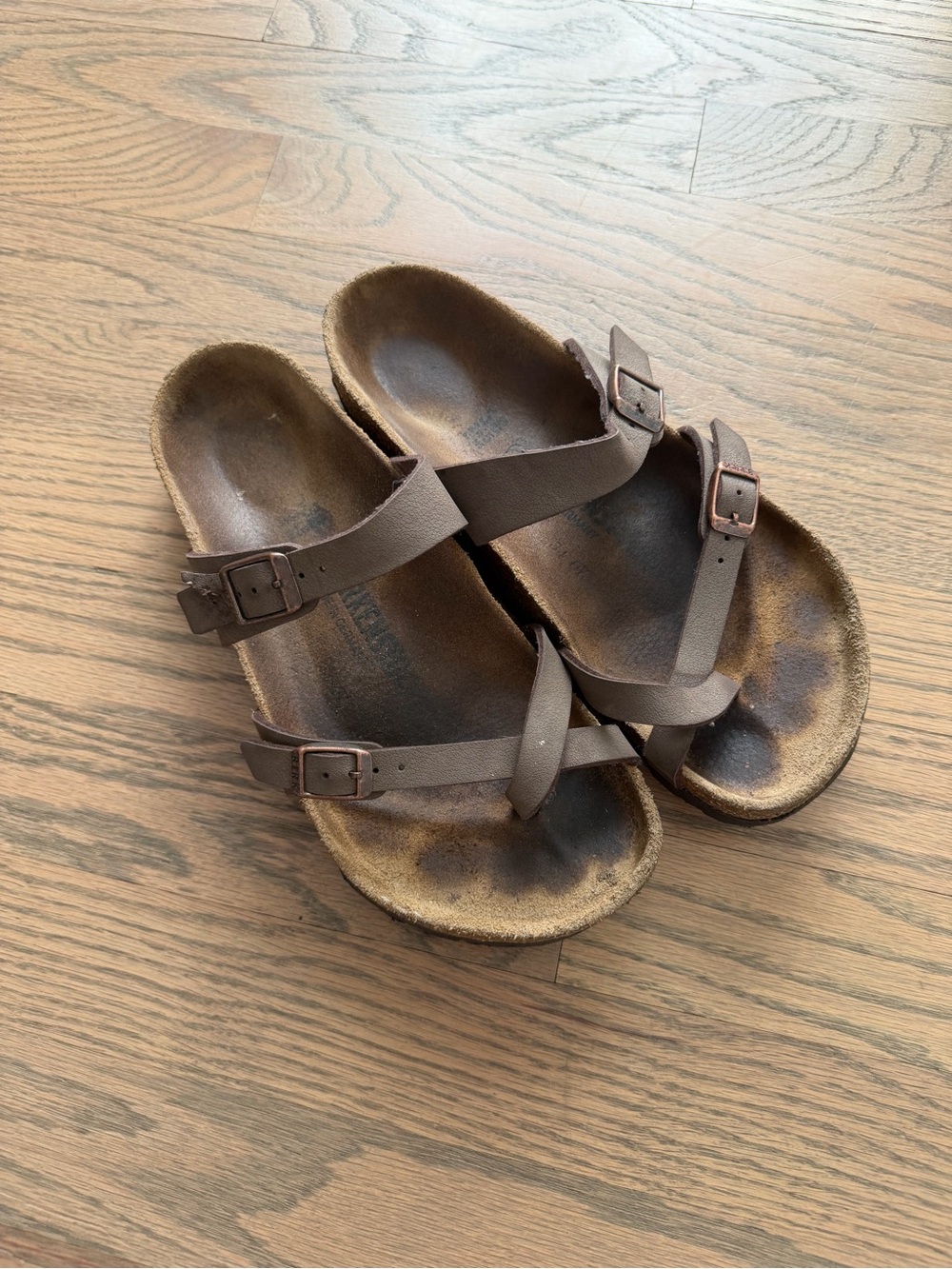 Birkenstock Brown Leather Double-Strap Sandals with Buckles